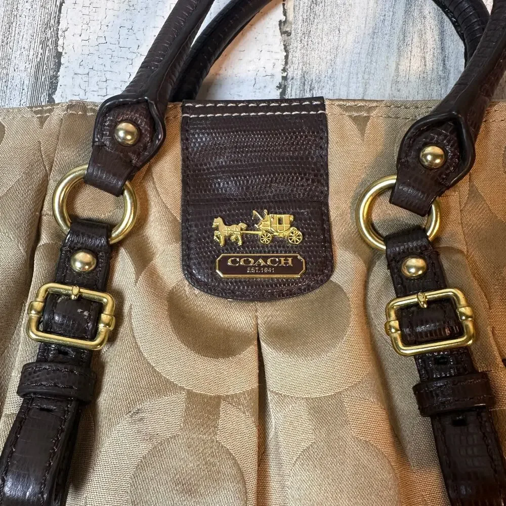 Coach Maggie Satchel Signature Canvas & Brown Leather Style F1220 - Picture 7 of 9
